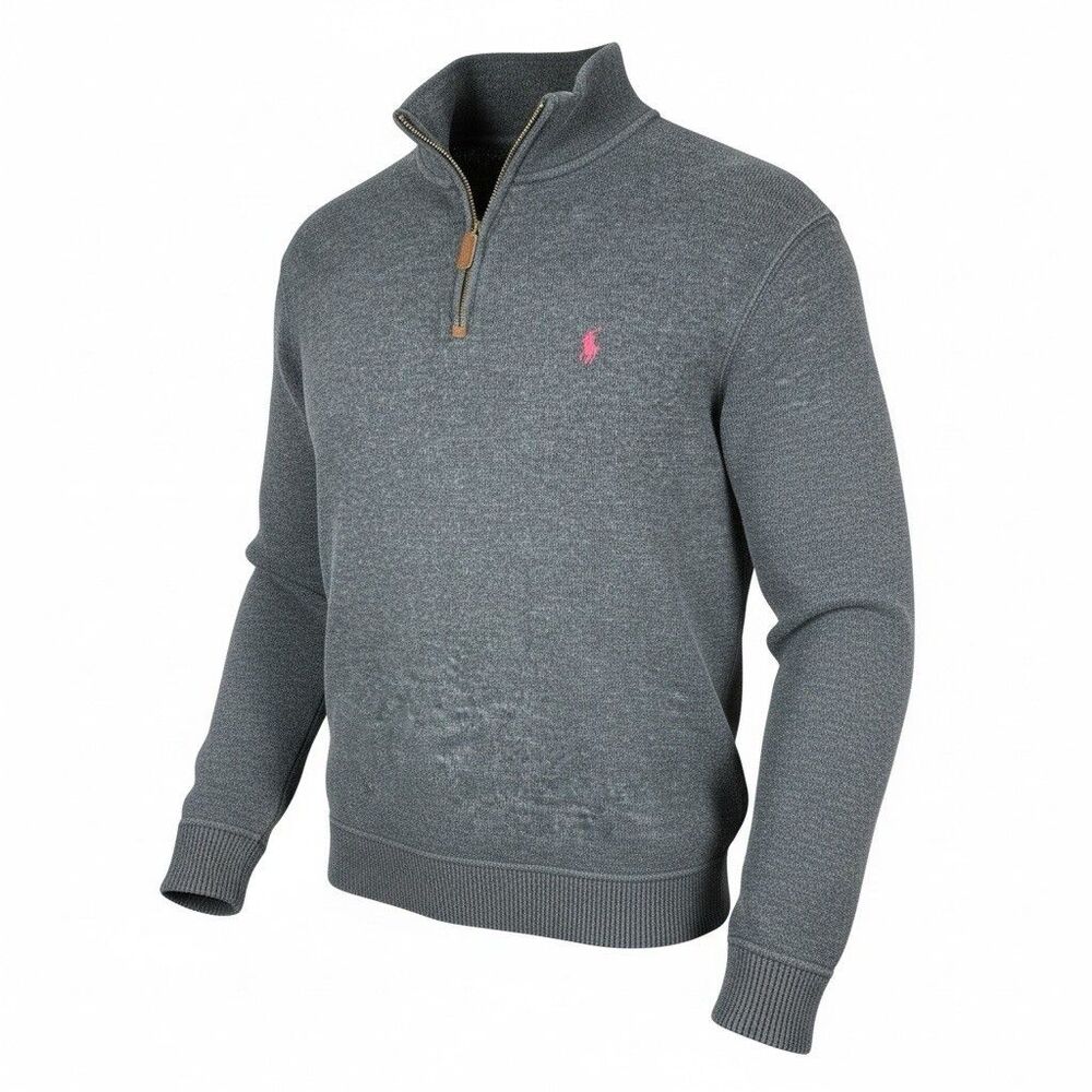 Polo Ralph Lauren Quarter Zip‎ Sweater Mens M Gray Cotton Pullover Pony